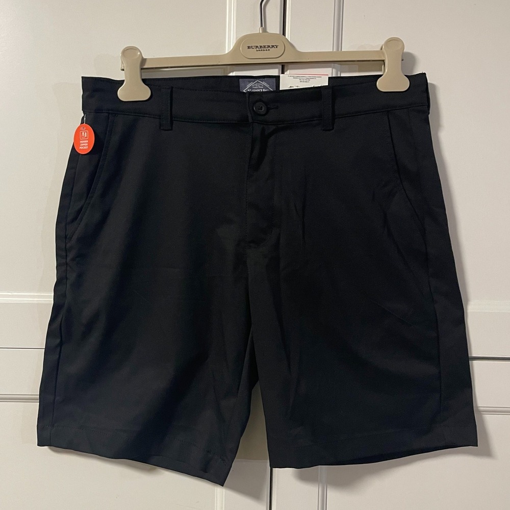 St Johns Bay Mens Performance Shorts Black 34 9 Inseam Quick Dry Stretch UPF 50+